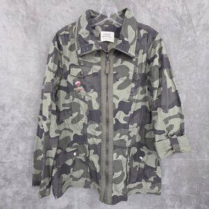 Ashley By 26 International Downtown Collection Camo Jacket L Floral Embroidered